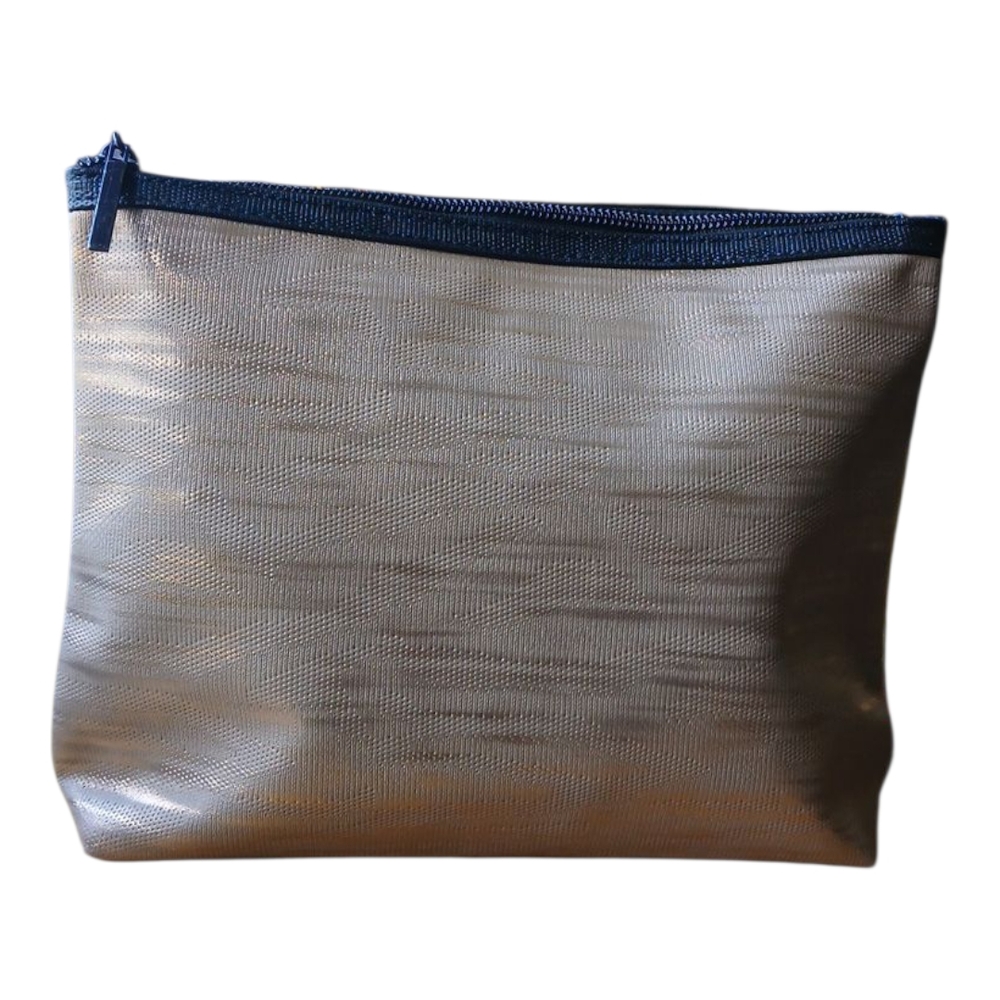 Lancome Silver Cosmetic Bag with Blue Zipper